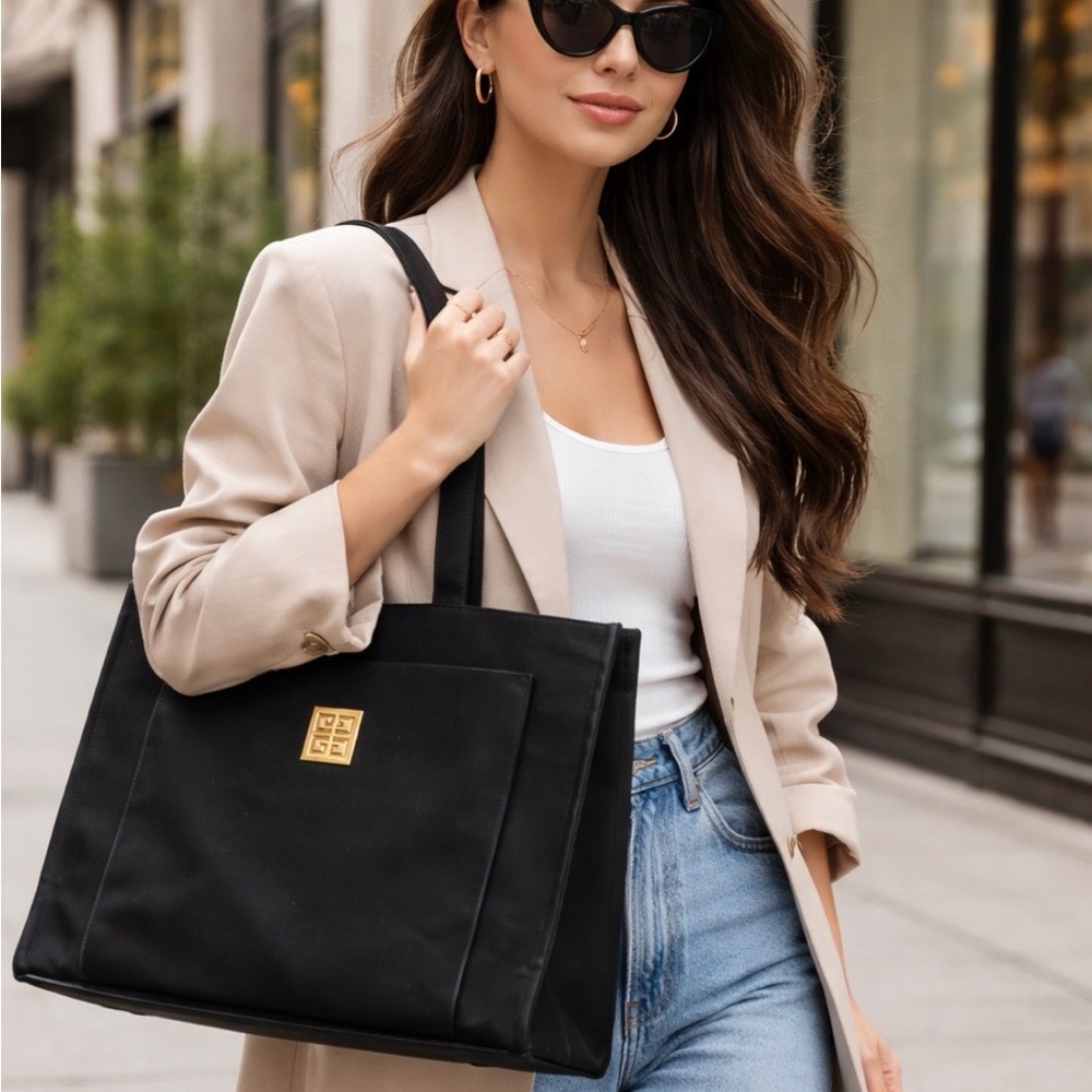 Givenchy Black Tote Messenger Bag with Gold Logo